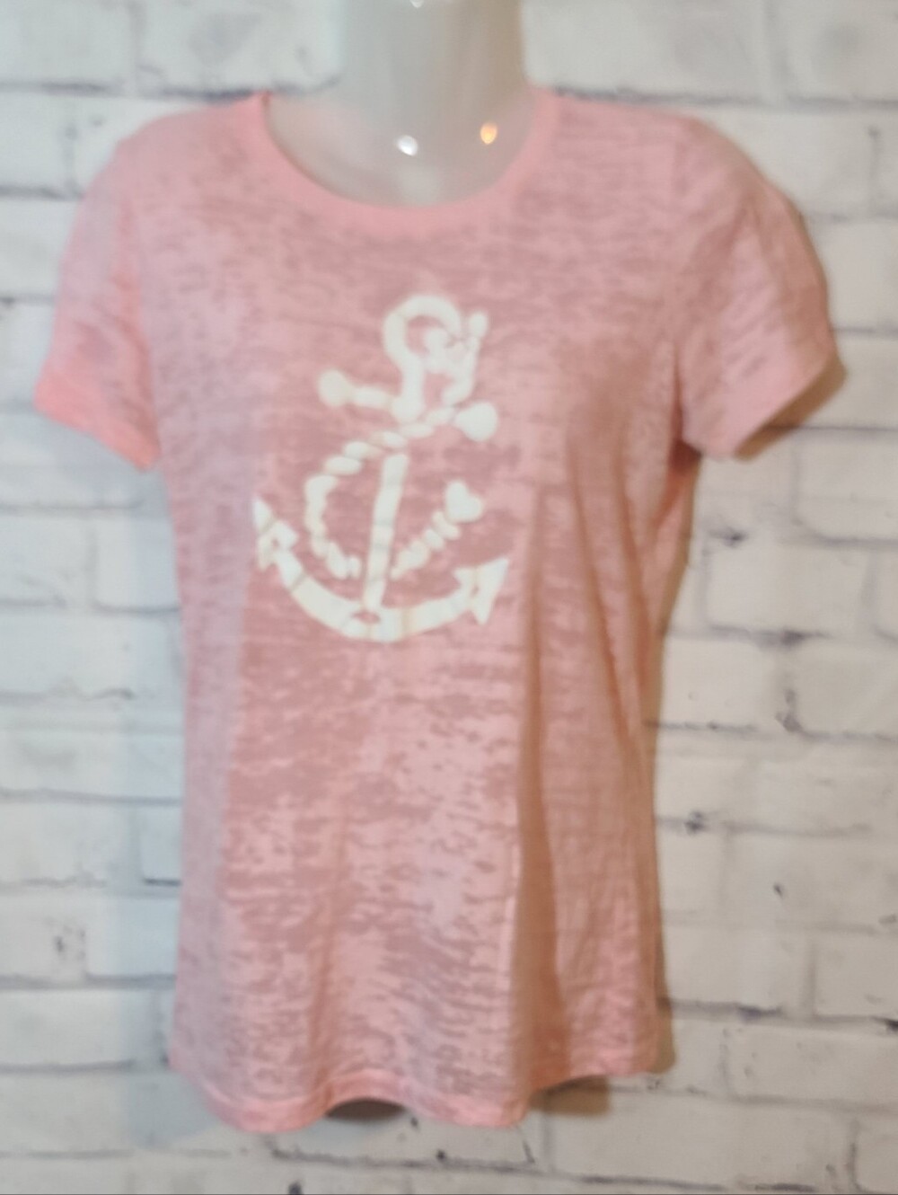 Next Level Pink Burnout Nautical Anchor Graphic Short Sleeve Tee Shirt L